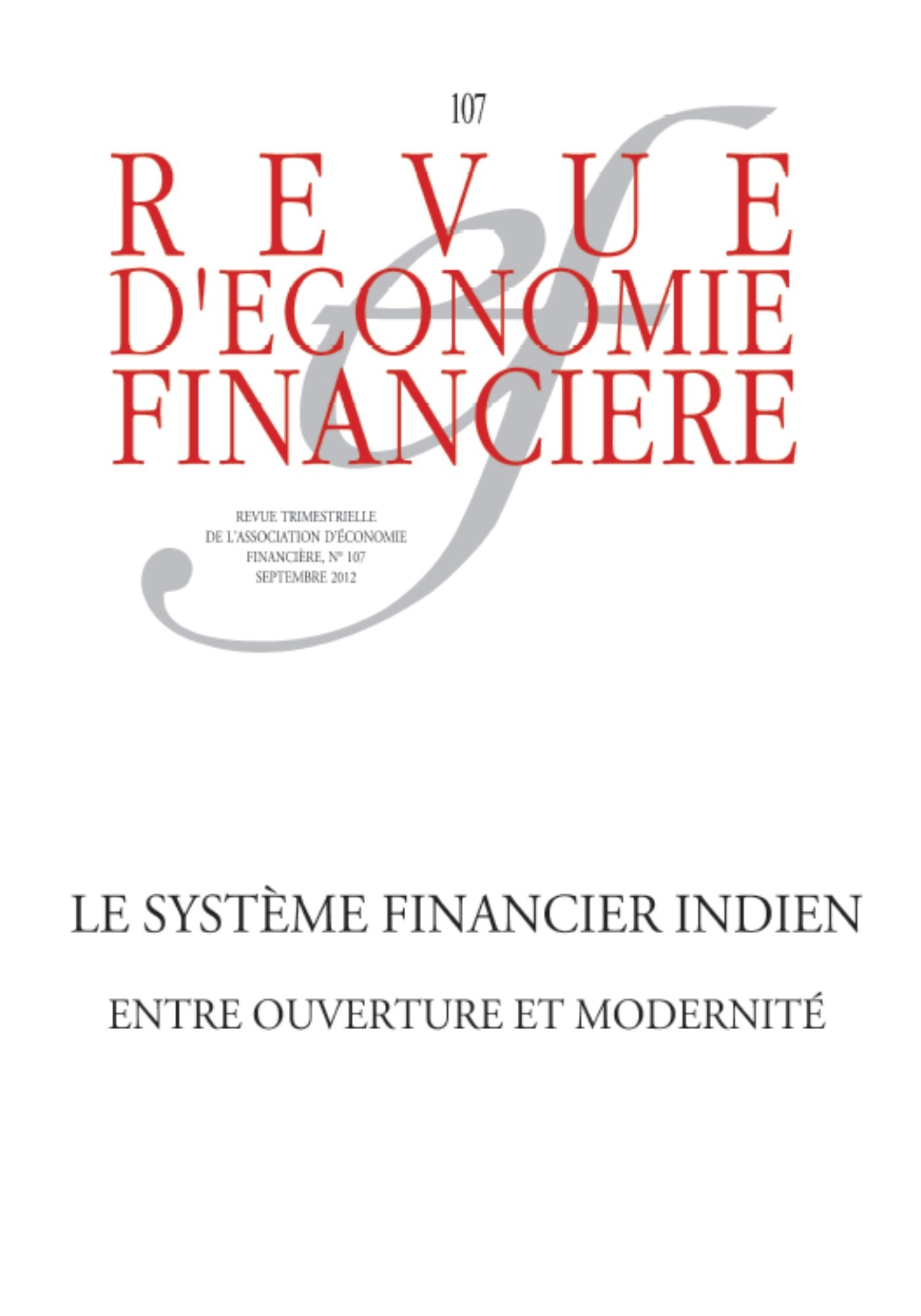 Couverture ebook de Le système financier indien, de Revue D'Economie Financiere