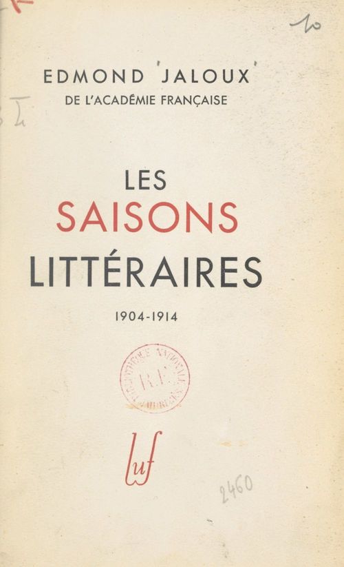 Couverture ebook de Les saisons littéraires : 1904-1914, de Edmond Jaloux