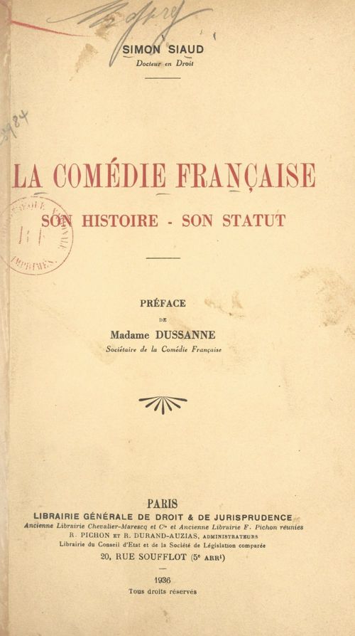 Couverture ebook de La Comédie française, de Simon Siaud