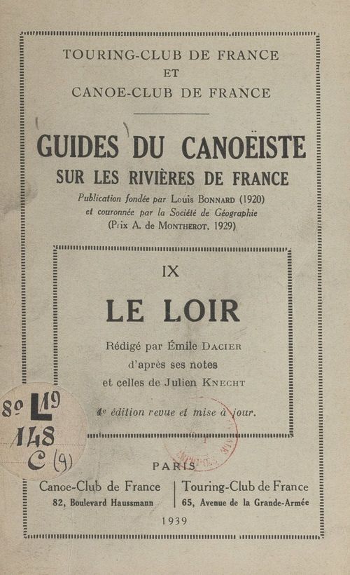 Couverture ebook de Guides du canoëiste sur les rivières de France (9). Le Loir, de Emile Dacier