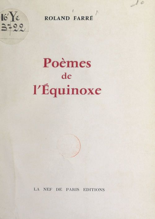 Couverture ebook de Poèmes de l'équinoxe, de Roland Farre