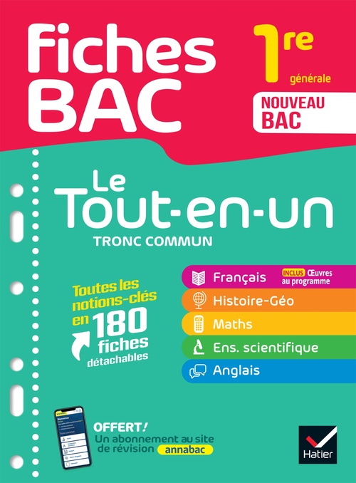 Couverture ebook de Fiches bac - Le Tout-en-un Tronc commun 1re générale (toutes les matières) - 2026-2027, de Collectif