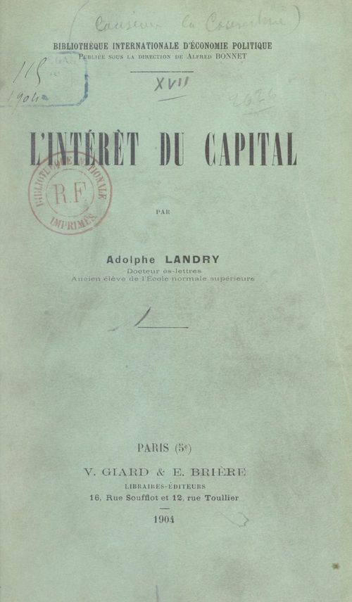 Couverture ebook de L'intérêt du capital, de Adolphe Landry