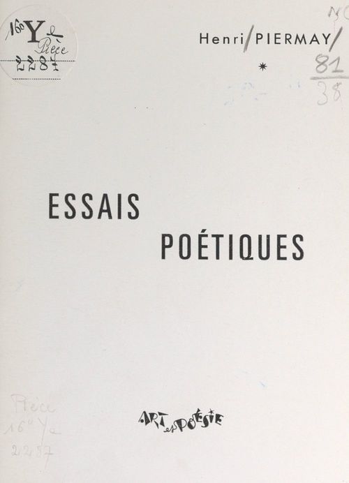 ebook cover of Essais poétiques, by Henri Piermay
