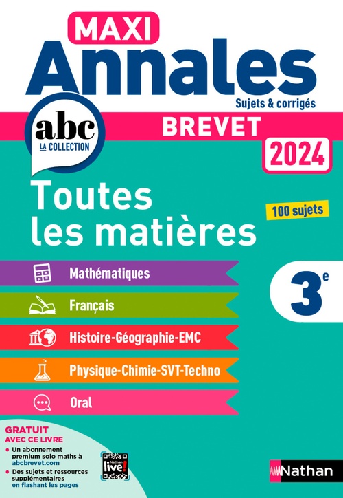 ebook cover of Maxi-Annales ABC du Brevet 2024 - Toutes les matières 3e : Maths - Français - Histoire-Géographie EMC (Enseignement Moral et Civique) - Physique-Chimie - SVT - Technologie - Oral - Corrigés - EPUB, by Thomas Bouhours, Collectif