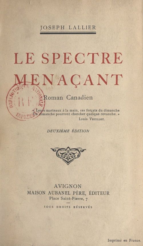 Couverture ebook de Le spectre menaçant, de Joseph Lallier