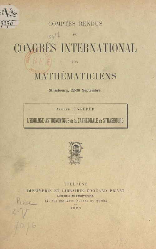 ebook cover of L'horloge astronomique de la cathédrale de Strasbourg, by Alfred Ungerer