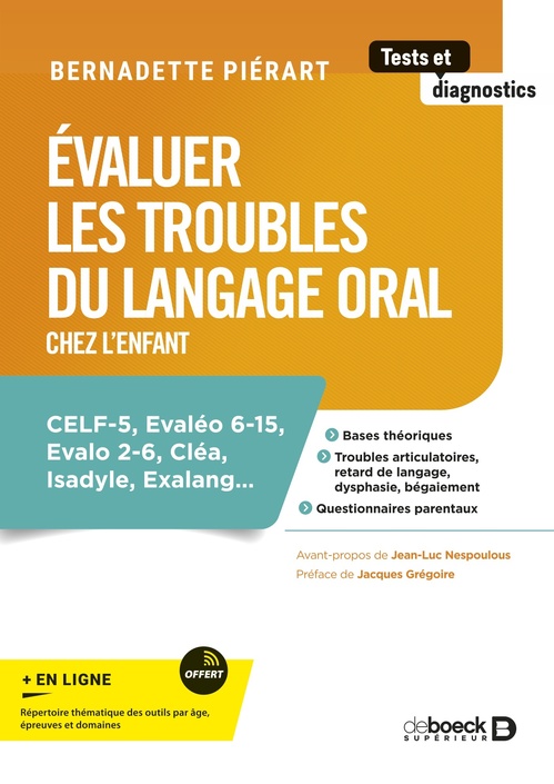 Couverture ebook de Évaluer les troubles du langage oral chez l'enfant, de Bernadette Piérart