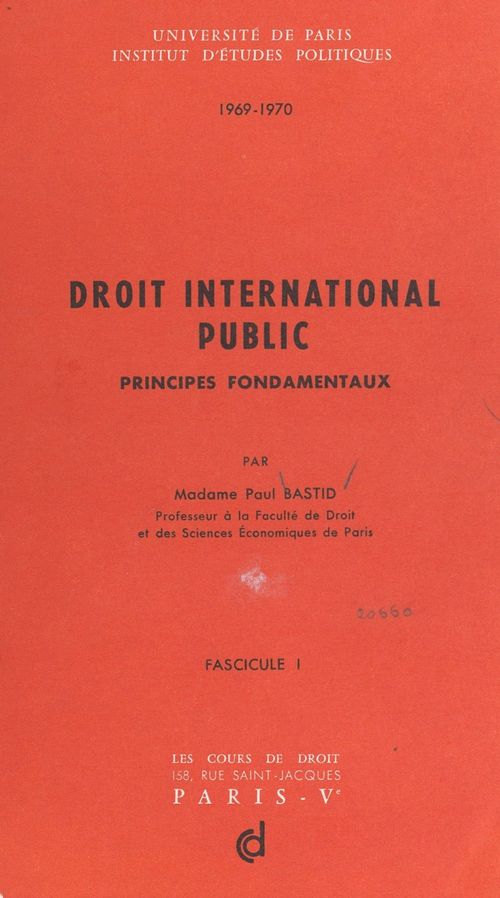 ebook cover of Droit international public (1). Principes fondamentaux, by Paul Bastid
