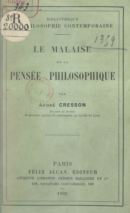 Couverture ebook de Le malaise de la pensée philosophique, de André Cresson