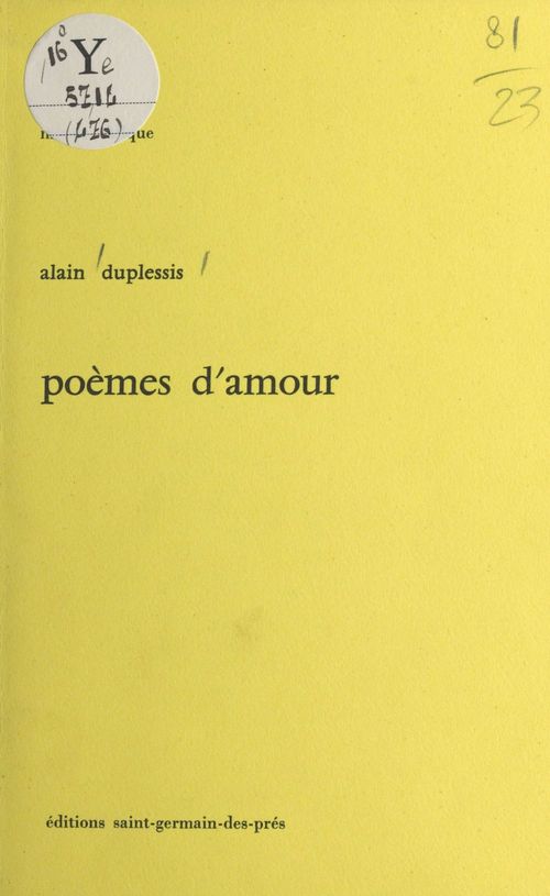 ebook cover of Poèmes d'amour, by Alain Duplessis