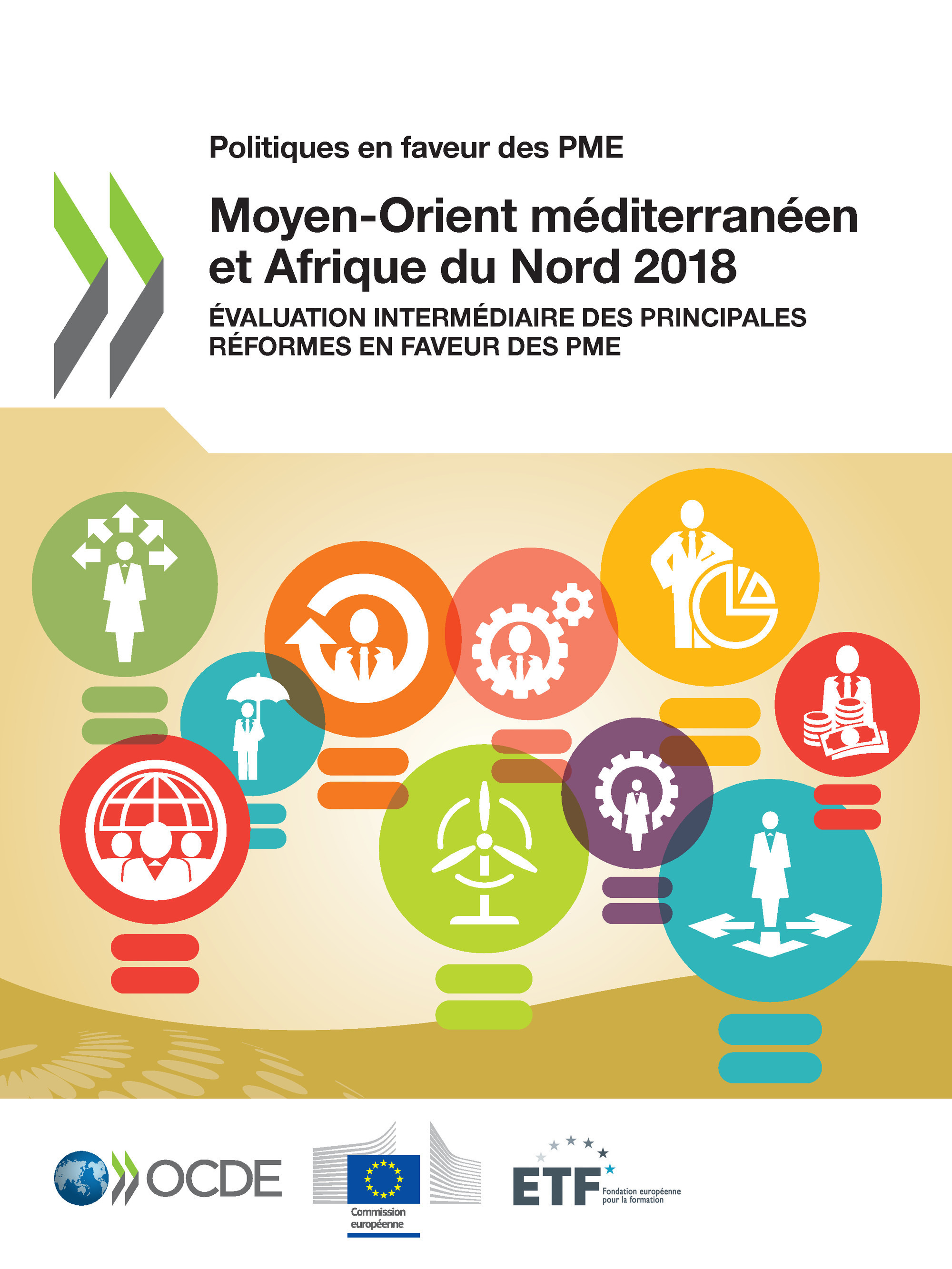 Couverture ebook de Politiques en faveur des PME : Moyen-Orient méditerranéen et Afrique du Nord 2018, de Collectif