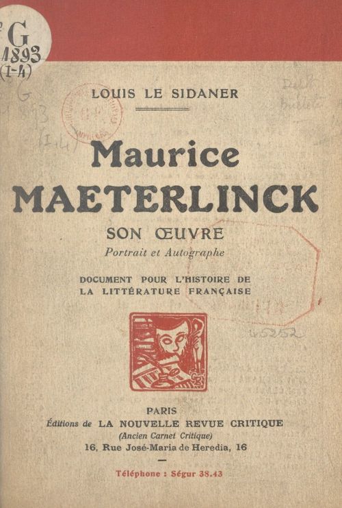 Couverture ebook de Maurice Maeterlinck : son oeuvre, portrait et autographe, de Louis Le Sidaner