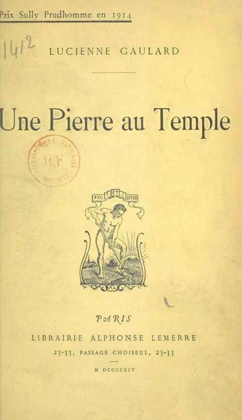 ebook cover of Une pierre au temple, by Lucienne Gaulard