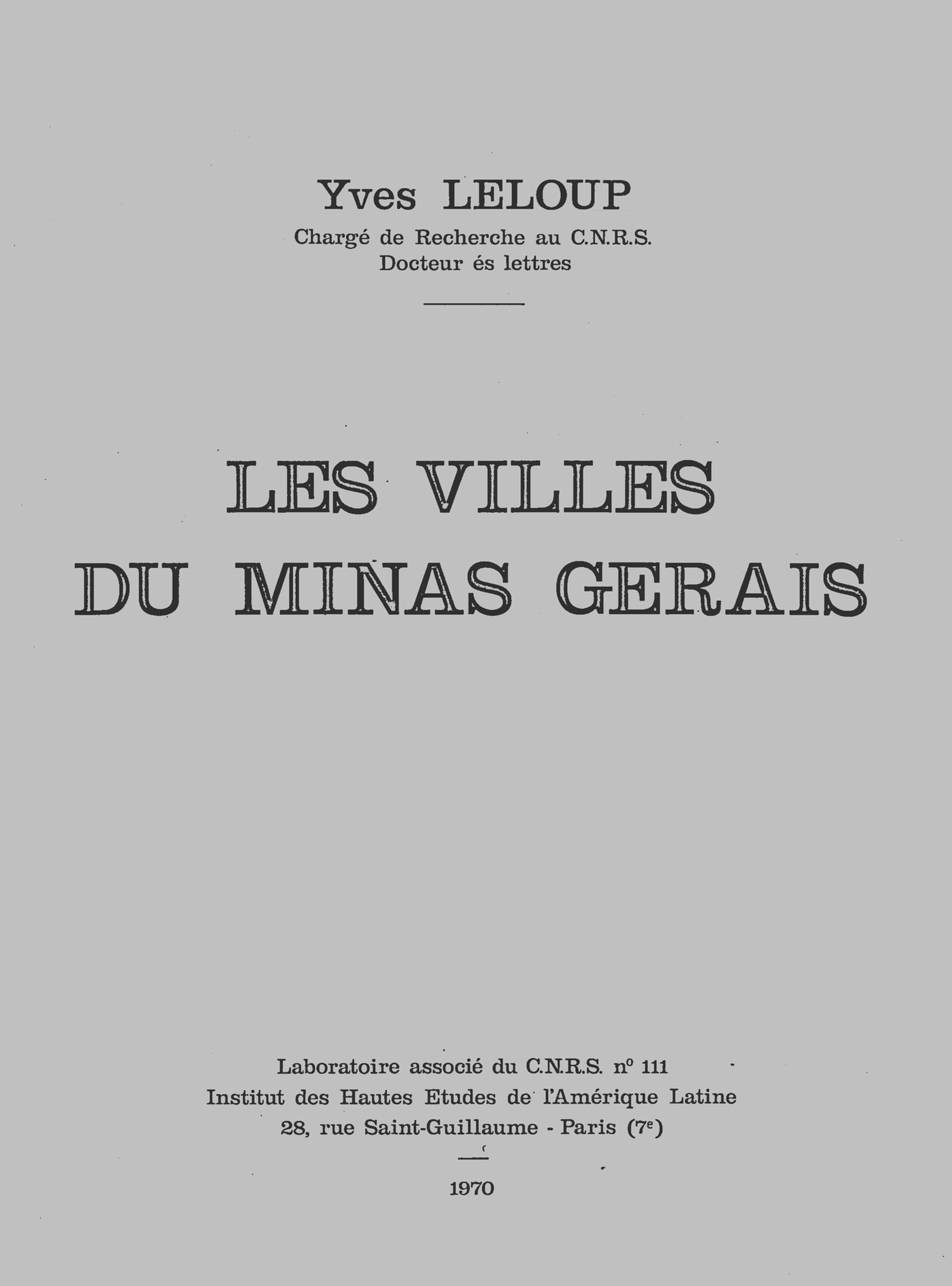 ebook cover of Les villes du Minas Gerais, by Yves Leloup