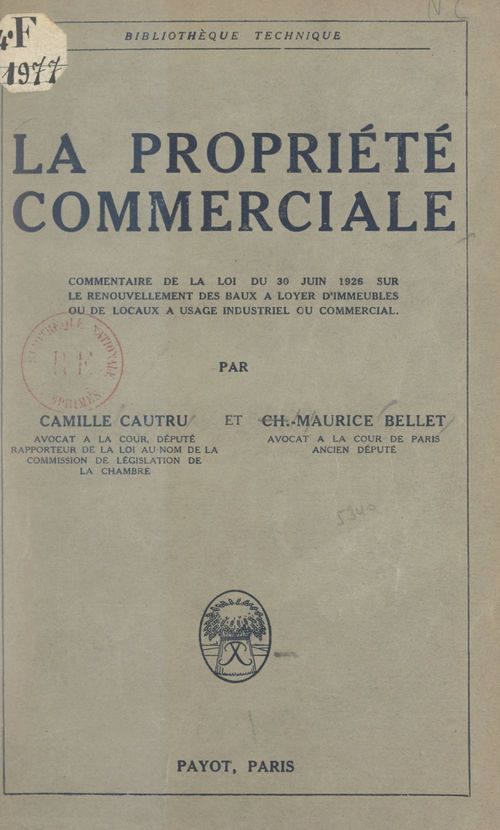 ebook cover of La propriété commerciale, by Camille Cautru, Charles-Maurice Bellet