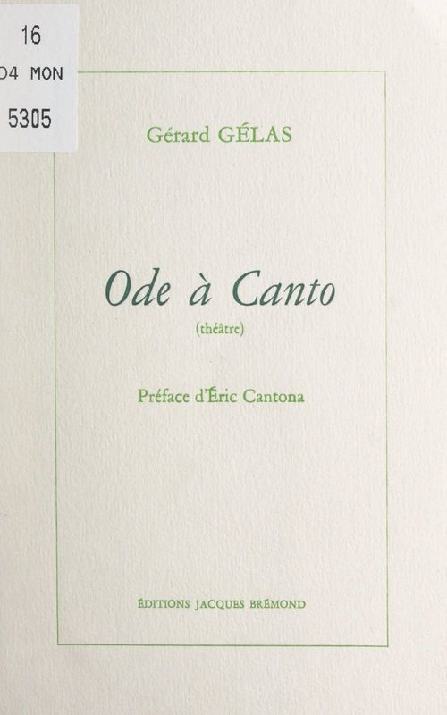 Couverture ebook de Ode à Canto, de Gerard Gelas