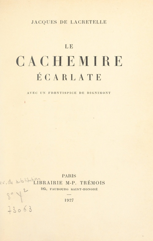 ebook cover of Le cachemire écarlate, by Jacques De Lacretelle