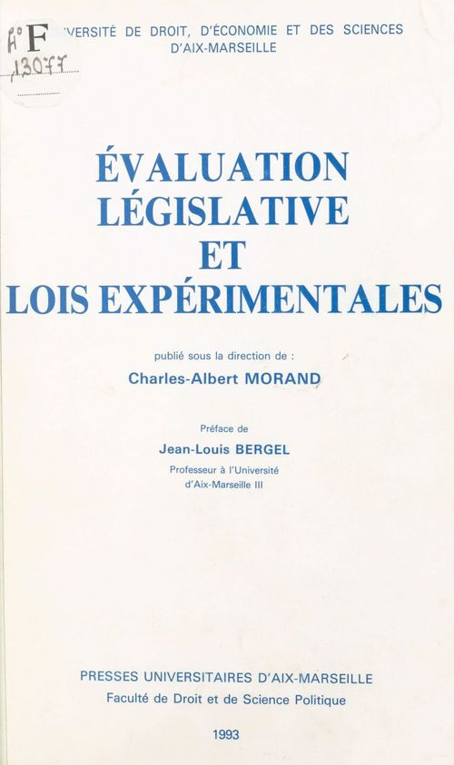 Couverture ebook de Évaluation législative et lois expérimentales, de Collectif
