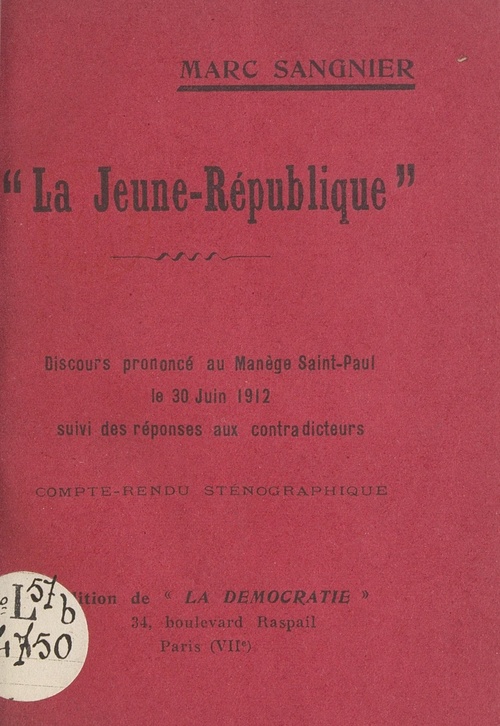 ebook cover of La Jeune-République, by Marc Sangnier