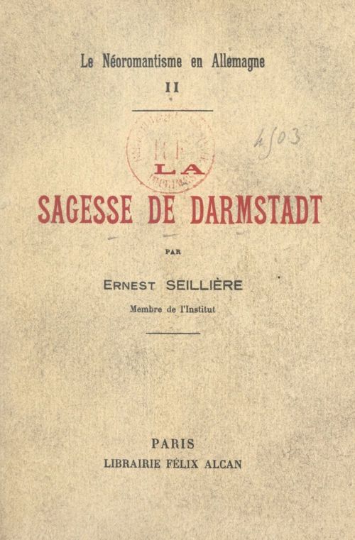 ebook cover of Le néoromantisme en Allemagne (2). La sagesse de Darmstadt, by Ernest Seilliere
