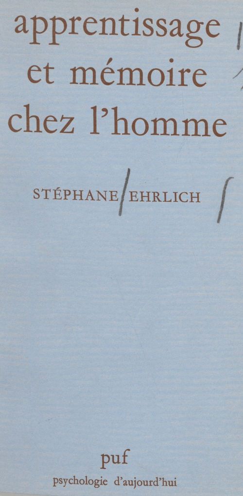 Couverture ebook de Apprentissage et mémoire chez l'homme, de Stephane Ehrlich