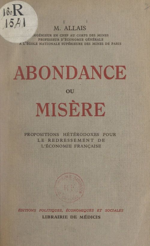 Couverture ebook de Abondance ou misère, de Maurice Allais