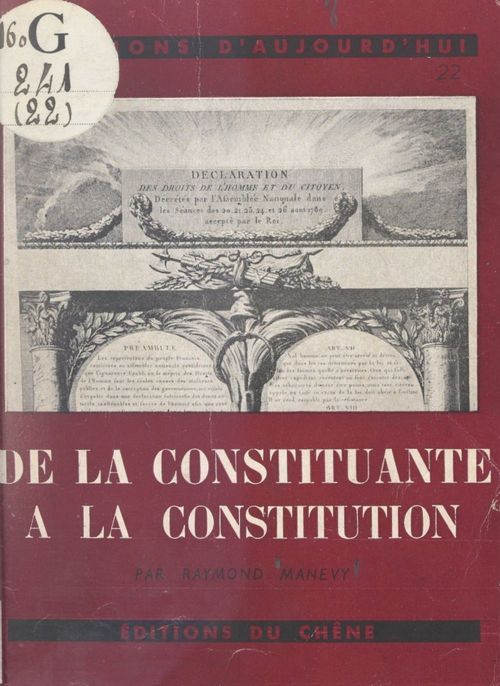 Couverture ebook de De la Constituante à la constitution, de Raymond Manevy