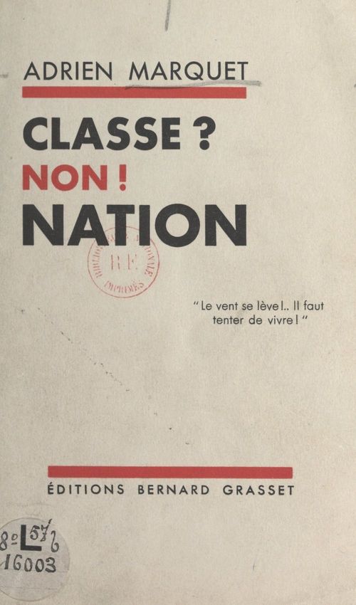 Couverture ebook de Classe ? Non ! Nation, de Adrien Marquet