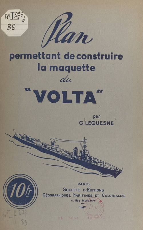 Couverture ebook de Plan permettant de construire la maquette du "Volta", de Georges Lequesne