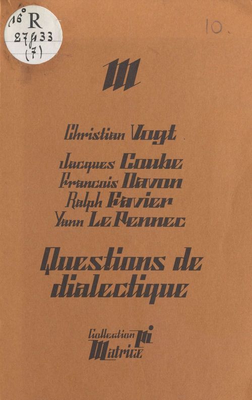 ebook cover of Questions de dialectique, by