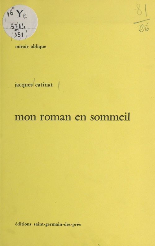 ebook cover of Mon roman en sommeil, by Jacques Catinat