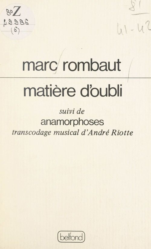 ebook cover of Matière d'oubli, by Marc Rombaut