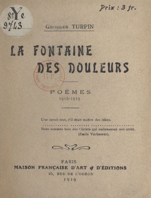 ebook cover of La fontaine des douleurs, by Georges Turpin