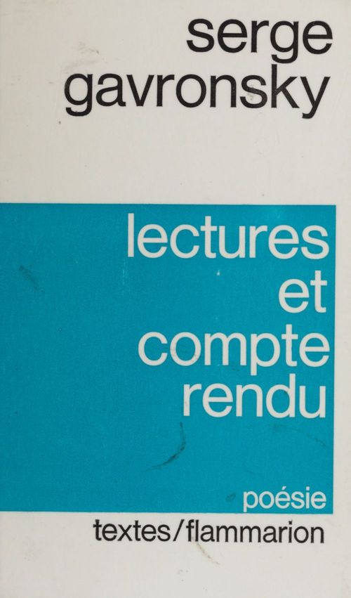 ebook cover of Lectures et compte rendu, by Serge Gavronsky