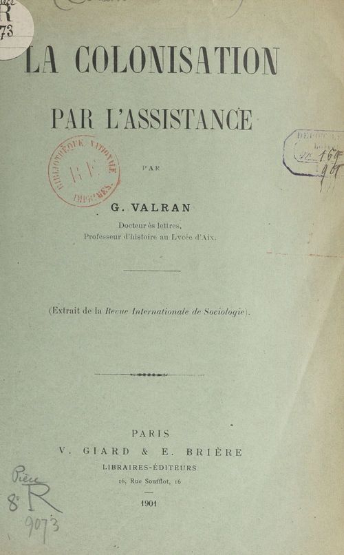 Couverture ebook de La colonisation par l'assistance, de Gaston Valran