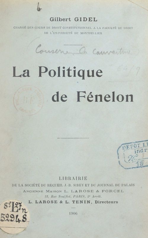 Couverture ebook de La politique de Fénelon, de Gilbert Gidel