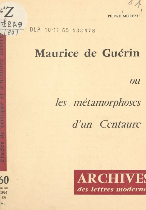 Couverture ebook de Maurice de Guérin, de Pierre Moreau