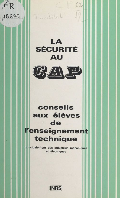 Couverture ebook de La sécurité au CAP, de Institut National De Recherche Et De Sec