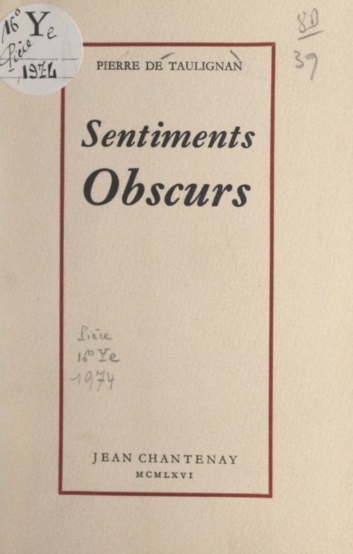Couverture ebook de Sentiments obscurs, de Pierre De Taulignan