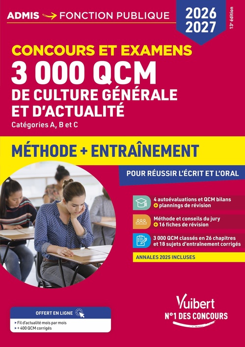 ebook cover of 3000 QCM de culture générale et d'actualité - Méthode et entraînement - Concours 2026-2027, by Mélanie Hoffert, Lionel Lavergne