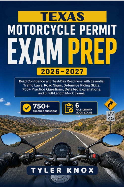 ebook cover of TEXAS MOTORCYCLE PERMIT EXAM PREP 2026-2027, by Tyler Knox