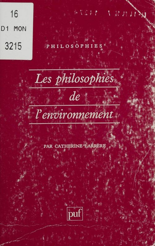 ebook cover of Les Philosophies de l'environnement, by Catherine Larrère