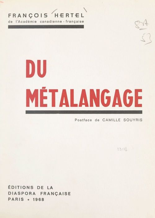 Couverture ebook de Du métalangage, de Francois Hertel