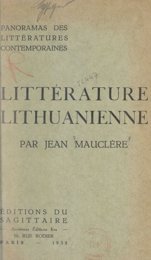 ebook cover of Panorama de la littérature lithuanienne contemporaine, by Jean Mauclère