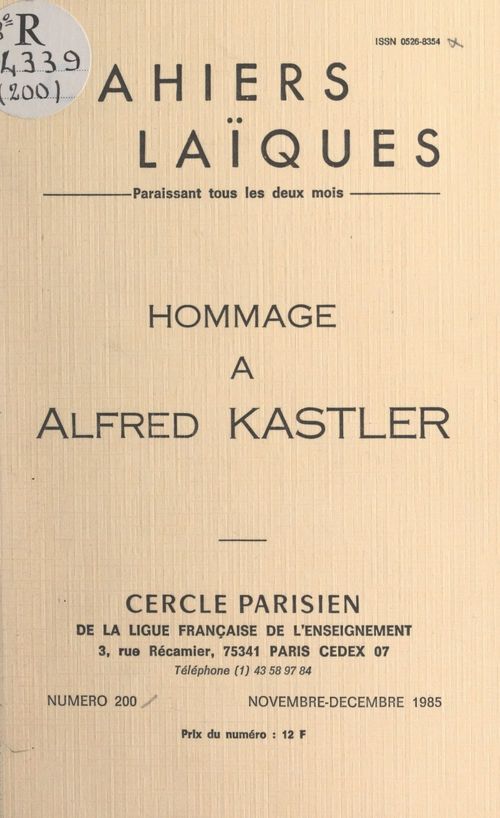ebook cover of Hommage à Alfred Kastler, by B. Cagnac, Jacques Monge, Jean Brossel, Louis Lafourcade, Michel Herve