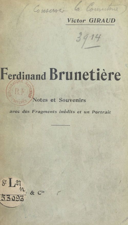 ebook cover of Ferdinand Brunetière, by Victor Giraud