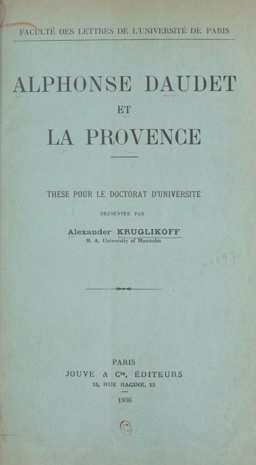Couverture ebook de Alphonse Daudet et la Provence, de Alexander Kruglikoff