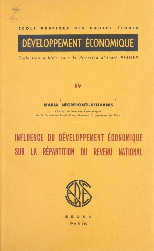 Couverture ebook de Influence du développement économique sur la répartition du revenu national, de Maria Negreponti-Delivanis