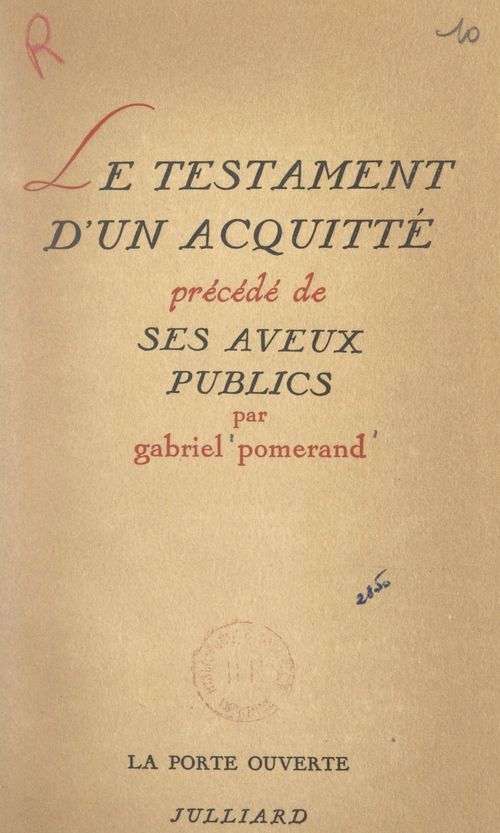 Couverture ebook de Le testament d'un acquitté, de Gabriel Pomerand